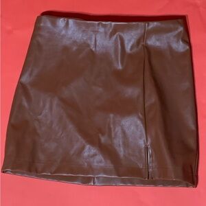 Brown Faux Leather Mini Skirt